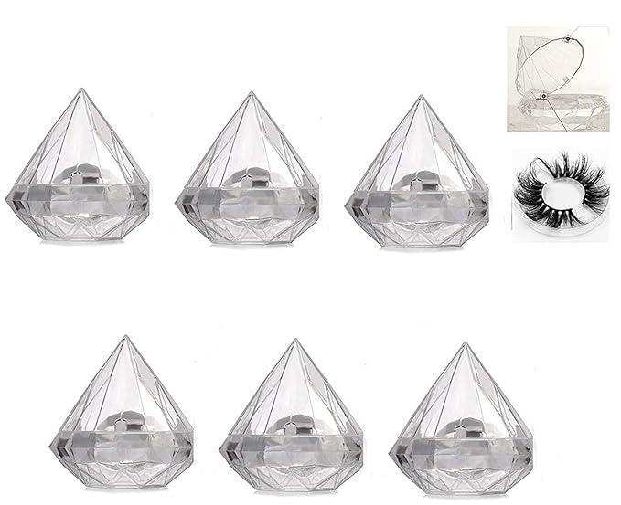 6 Pcs 25mm Clear Diamond Shape Empty False Eyelashes Packaging Box Case 3D Mink Lash Box Acrylic Eyelash Storage Box Holder with Trays Candy Gift Box DIY Makeup Lash Case for Women Girls