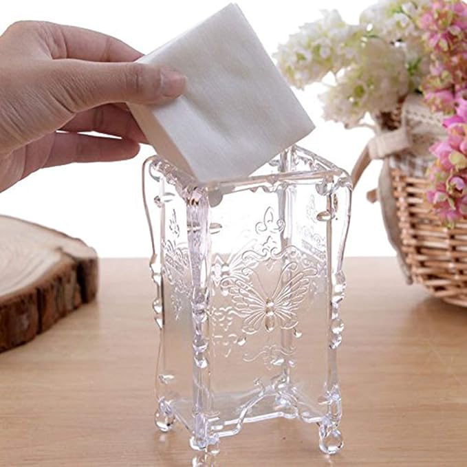 Acrylic Cotton Pads Holder Dispenser Butterfly Pattern Makeup Cotton Pads Case Box Organizer with Lid Container for Storage Nail Remover Pads Beauty Tools (Clear)