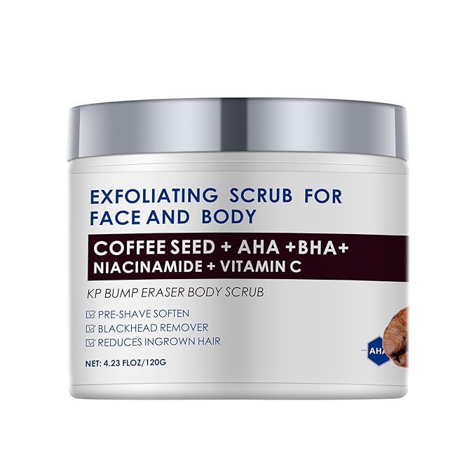 KP Bump Eraser Body Scrub with 10% AHA BHA Ingrown Hair Keratosis Pilaris Razor Bump Treatment Exfoliating Body Scrub Exfoliant Face Scrubs for Strawberry Leg Pre-shaven Blackhead 4.23OZ