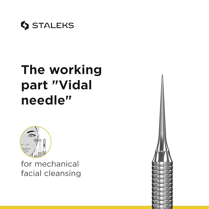 Staleks Pro Cosmetology Double-Ended Tool Expert 21 Type 4 – Large-Hole Uno Spoon & Vidal Needle – Stainless Steel Blackhead Remover – Pimple Extractor Tool
