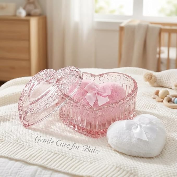 Body Powder Puff and Container, Soft Powder Puff,Glass Box for Dust Puff,Powder Puff for Body Powder,Powder Puff Wet Dry Makeup,Powder Applicator With Case for Dusting Powder (pink)
