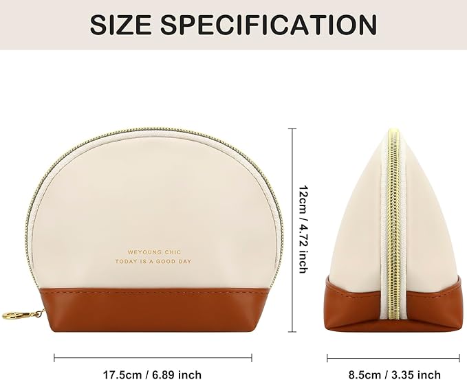 Small Makeup Bag Travel Cosmetic Bag Toiletry Zipper Pouch Make Up Organizer Bag with Handle Purse for Women Soft PU Leather Skincare Case (S01-Beige)