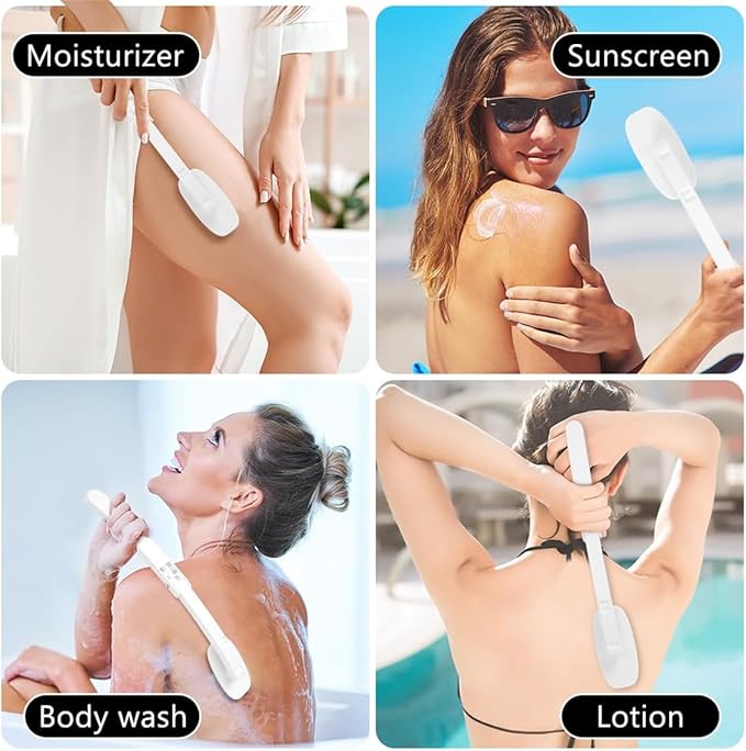 Lotion Applicator for Back, Foldable Back Cream Applicator, Detachable Long Handled Cream Applicator, 2 in 1 Back Scrubber for Shower, Body Brush Bathing Accessories for Men Women (Grey)