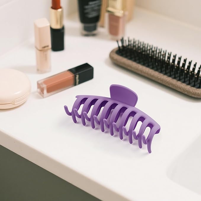 TOCESS Hair Claw Clips for Women - 8PK Large Neutral Matte Jumbo Hair Clips for Thick, Thin, Long, Short, Curly Hair Girls, Big Jaw Clip Set for Daily Use (Violet Purple)
