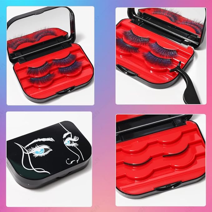 3 Tier Eyelash Storage Case Lash Dime Organizer Holder Box with Mirror Makeup Cosmetic Travel Case Empty False Lash Container (Black Red))