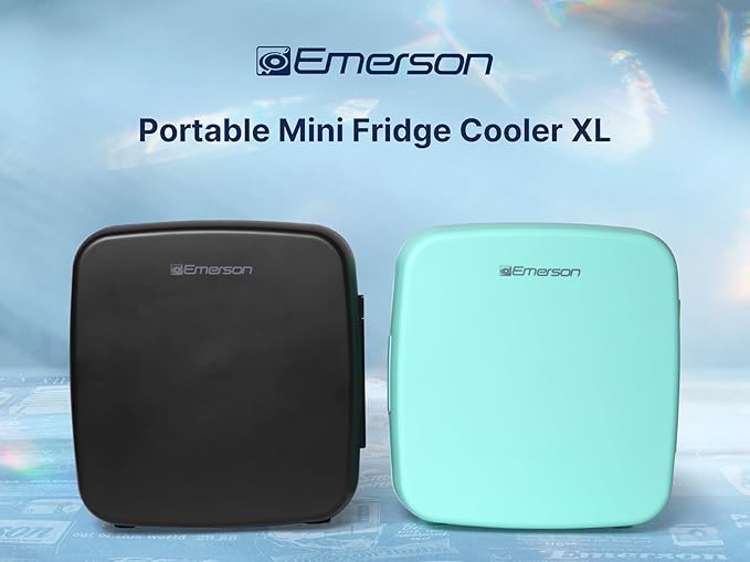 Emerson EFC-5001 Portable XL Mini Fridge Cooler for 12 Cans, 8L Capacity, AC/DC Power Compatibility, Removable Shelf, Lightweight Design – Ideal for Home, Office, Travel, Dorms, and Outdoor Use