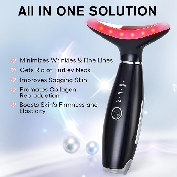 LATME Facial Massager,Neck Face Massager Tool,3 Mode Massage with Heat,Portable Beauty Instrument for Skin Care Women Gift (Black)