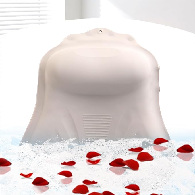 Silicone Bath Pillow for Tub – Ergonomic Bathtub Headrest with Inflatable Air Cushion, Non-Slip Suction Cups & Neck/Back Support – Comfortable Spa Bath Accessory for Relaxation (Cream White)