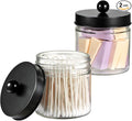 SheeChung Bathroom Organizers and Storage - 2Pack Qtip Holders Bathroom Canister Apothecary Jars for Cotton Swabs, Rounds, Balls, Qtips,Makeup Sponges, Flossers,Bath Salts - Black
