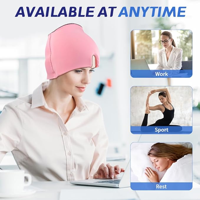 Migraine Relief Cap, Soothing Headache Ice Face Mask Products, Hot and Cold Therapy, Migraine Headache Relief Cap for Migraine, Sinus, Puffy Eyes, Tension, Stress and Hangover(Pink)