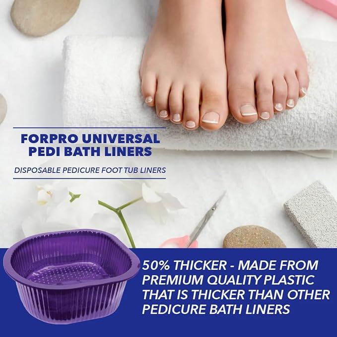 ForPro Universal Pedi Bath Liners - 50% THICKER - Fit Footsie Bath Plus Foot Bath, Disposable Pedicure Foot Tub Liners for Foot Spa Basins & Foot Bath Soaks, Purple, 50-Count