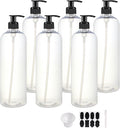 6 Pack 32 oz Shampoo and Conditioner Dispenser Bottles with Pump for Conditioner, Soap, Lotions, 32 oz Empty Plastic Pump Bottle Dispenser with Labels Funnel, Chalk,Pen