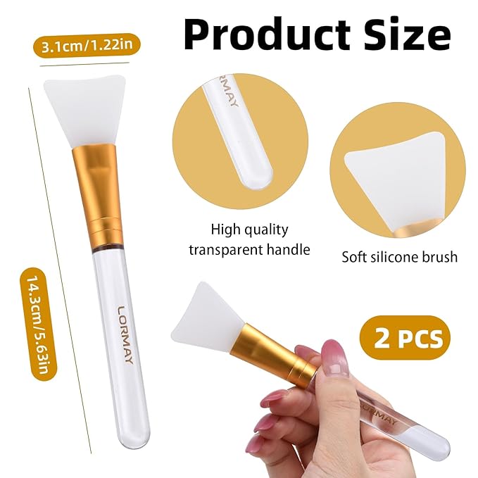 LORMAY Jelly Brush | 2 Pcs Silicone Face Mask Brushes | Facial Applicators for Even Coverage | Skincare Enhancer | Soft Silicone | Transparent Handles | All Skin Types | Kbeauty Accessory
