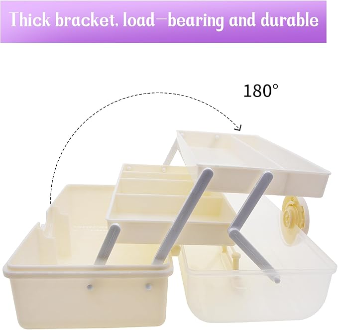 Craft Organizers and Storage,Plastic Box with 3-Tier Fold Tray and Handle,Portable Lockable Container for Arts, Crafts,Cosmetic, Sewing, Toy, Washi Tape(Cream Color)
