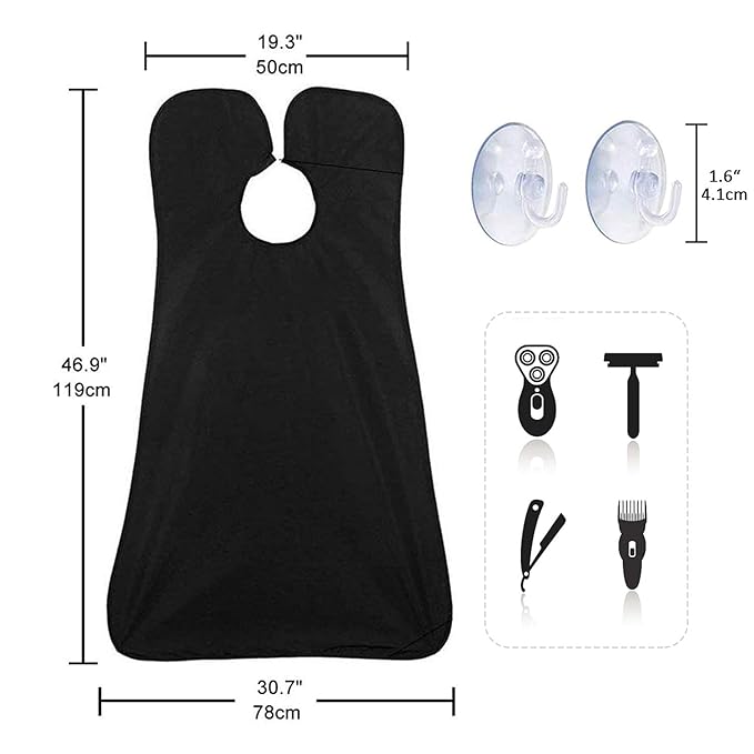 Beard Bib Apron for Men, Father's Day Gift Beard Trimming Catcher Bib for Shaving & Hair Clippings, Waterproof Non-Stick Hair Catcher Grooming Cloth with 2 Suction Cups