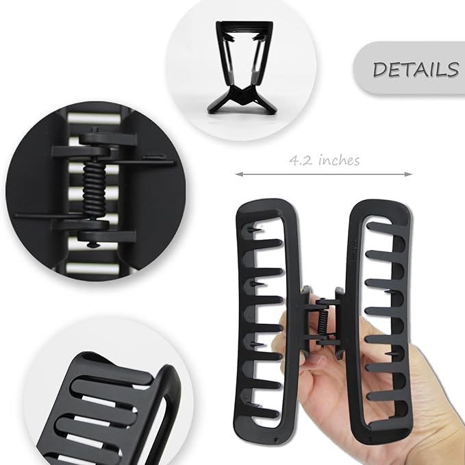 Hair Claw Clips Plastic 5.1 Inch Large Unbreakable Glossy Rectangle Square Strong Hold Jaw Clips Neutral Colors XL for Women Thin Thick Long Curly Hair - 3 Pack