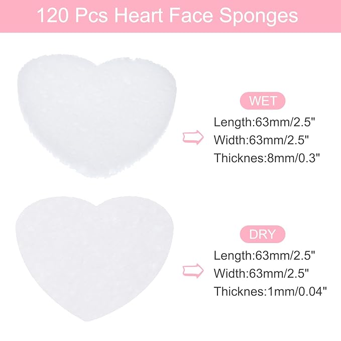 uxcell 120 Count Compressed Facial Sponges Heart-Shaped Face Cleansing Sponges Pads for Daily Skincare Routines at Home, Kitchen, White