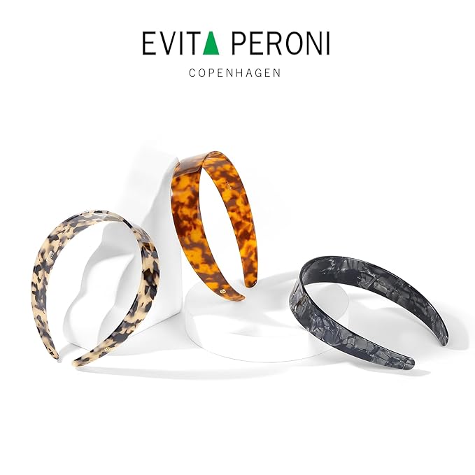 EVITA PERONI Wide Headbands for Women with Teeth Acetate Resin Hair Bands for Women's Hair No Headache Headband No Slip Hairbands-Gray