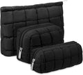 3 Pcs Puffy Makeup Bag Quilted Cosmetic Pouch for Women Cute Checkered Travel Toiletry Bag Puffer Makeup Organizer Purse Pouch Preppy Pencil Case with Zipper(Black)