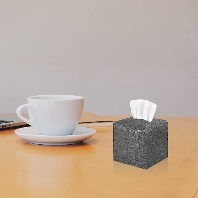 2 Pack, VIVIDLY Tissue Box Cover Holder, Square Modern PU Leather Tissue Box Holder, Can be Used for Bathroom Dressing Table, Bedside Table, Office Desk & Car 5"X5"X5"- (Charcoal Color, 2)