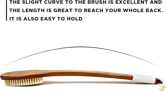ICANdOIT-17.71Inch Natural Boar Bristles Anti-Slip Long Handle Bath Brush,Bent Handle Shower Scrubber for Exfoliating,Shower Back Brush,Exfoliation Set with Pumice Stone(2 Pack)