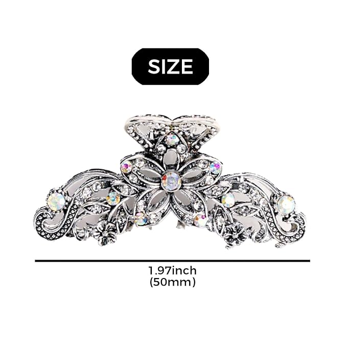 Rhinestone Crystal Floral Hair Claw Clips for Women - Vantage Jaw Clips Barrettes, Non-Slip Grip Claw Hair Pins for Fine, Thick Hair, Wedding & Party