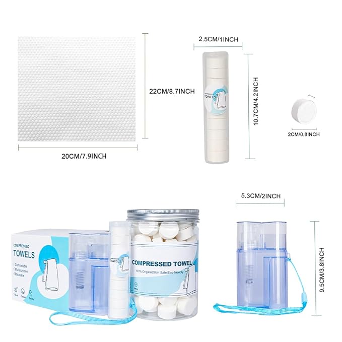 Compressed Towels,110PCS Compressed Face Towel with Carrying Case and Towel Dispenser,Disposable Portable Mini Tissue for Travel,Sport,Camping