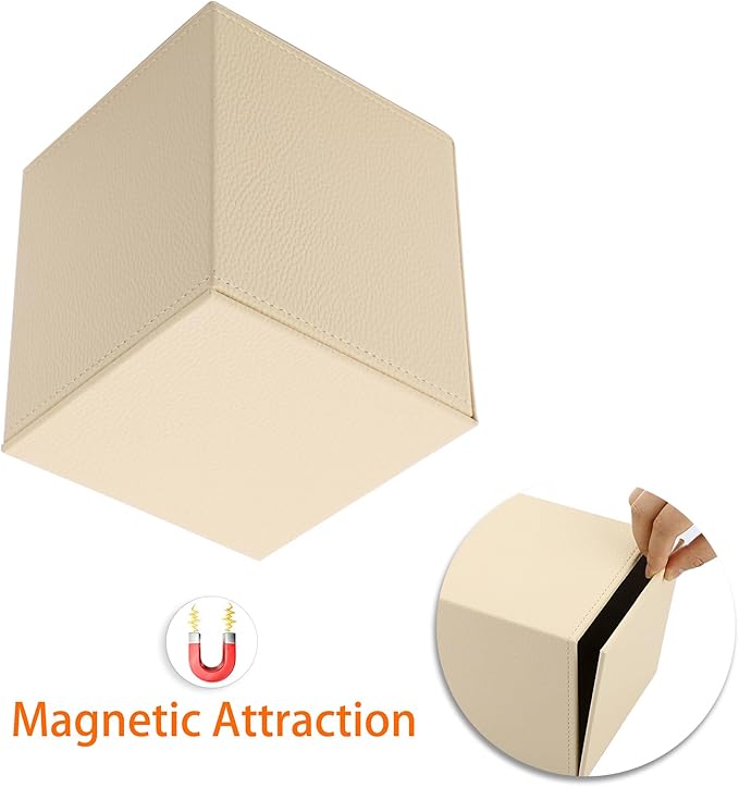 Sumnacon Tissue Box Cover Square Tissue Box Stylish PU Tissue Box Holder with Magnetic Bottom, Cube Leather Tissue Cover for Living Room Bathroom Table Desk Home Office Car, Beige