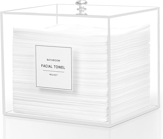 Disposable Face Towel Holder, Acrylic Face Towelettes Storage Box for Face Towels, Facial Towel Containers, Makeup Remover Cloth Organizer