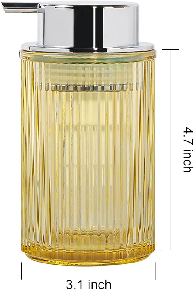 Foaming Soap Dispenser, 12 Oz Amber Glass Foam Hand Soap Dispenser, Refillable Glass Foam Pump Bottle Container Decorative Slim Ribbed Bottle for Bathroom and Kitchen