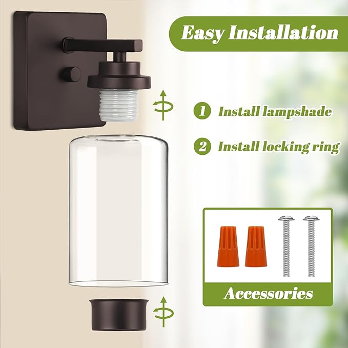 VerRon Set of 2 Wall Sconces for Bathroom, Modern Vanity Light Fixtures, Oil Rubbed Bronze Mount Lighting Lanterns, Farmhouse Wall Lights with Clear Glass Shade for Bedroom Living Room Mirror Hallway