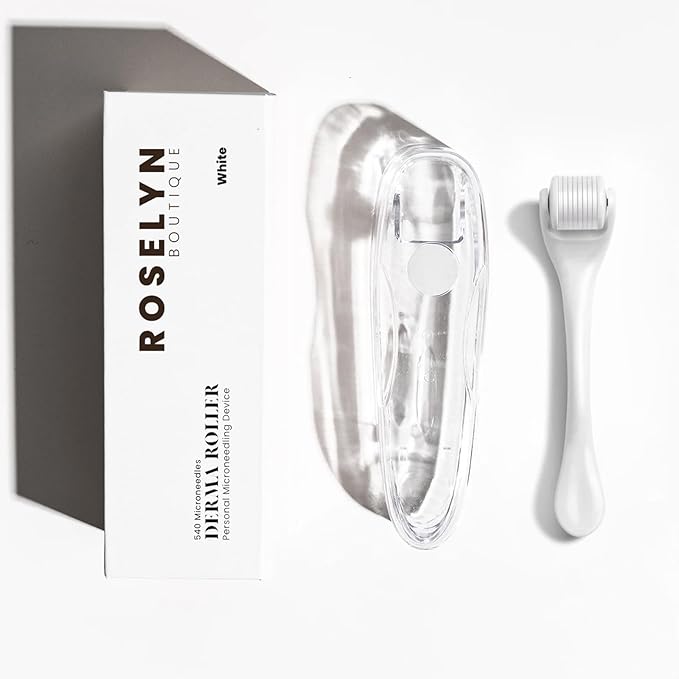 ROSELYNBOUTIQUE Derma Roller for Hair Beard Facial Skin Face 540 Microneedles At-Home Beauty Instrument Holiday-Gift for Men Women(White)