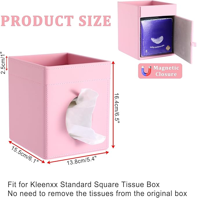 Sumnacon Square Tissue Box Cover with Storage Tray, Decorative Cube Tissue Holder PU Leather Facial Tissues Organizer Stylish Modern Tissue Dispenser for Bathroom Toilet Tank Vanity Dresser Table