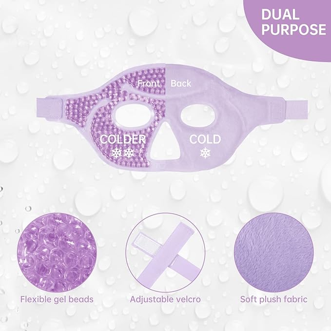 Ice Face Eye Mask for Woman Man,Hot or Cold Gel Bead Face Ice Mask Reusable,Cooling Freezer Eye Mask for Puffy Eyes, Redness, Headaches, Stress