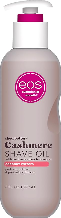eos Cashmere Shave Oil – Coconut Waters, Moisturizing Shave Oil with Shea Butter & Glycerin, Helps Prevents Irritation & Razor Burn, Vegan, 6 fl oz