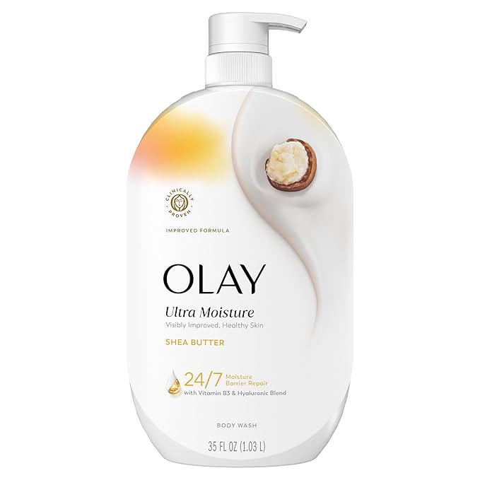 Olay Body Wash for Women, Ultra Moisture, 24/7 Moisture Barrier Repair, Hydrating Formula for Visibly Healthy Soft Skin, Vitamin B3 & Hyaluronic Blend, For All Skin Types, Shea Butter Scent, 35 fl oz