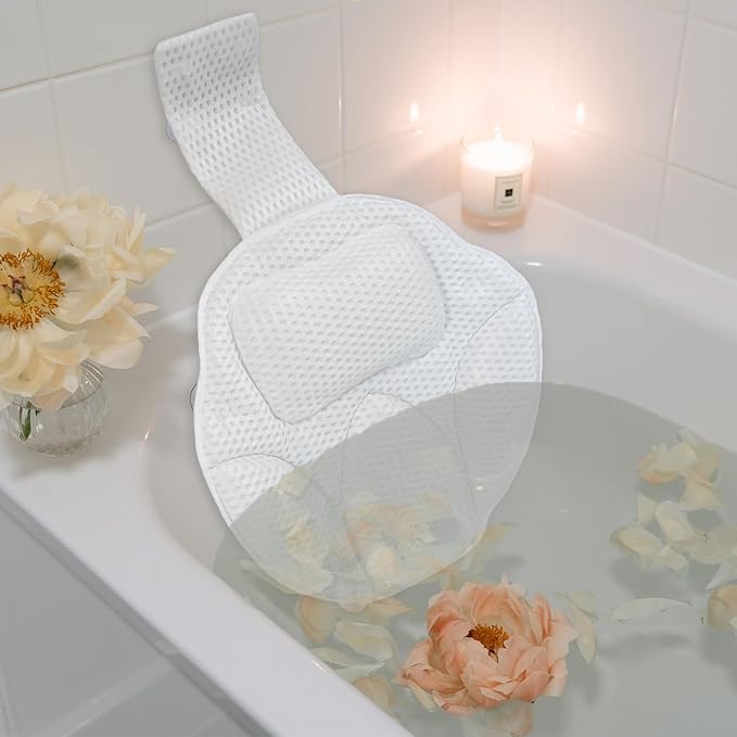 Extra Thick Petal-Shaped Ultra-Comfort Bath tub Pillow for Head,Neck and Backrest,Soft,Anti-Slip Suction Cups,Fit All Bathtubs,Washable,Luxury Bathroom Accessories,Spa Day Gifts for Women Men