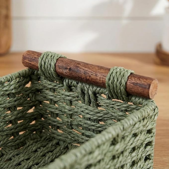 Back of Toilet Basket, Green Wicker Toilet Tank Basket for Toilet Paper Storage, Basket for Toilet Tank Top, Fresh Bathroom Organizer for Wipes & Essentials