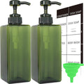 Green Soap Dispenser with Waterproof Labels, Thickened Plastic Hand Soap Dispenser for Bathroom, Kitchen Dish Washing Liquid Bottles, Shampoo and Conditioner Bottles with Funnel (16oz 2Pack Green)