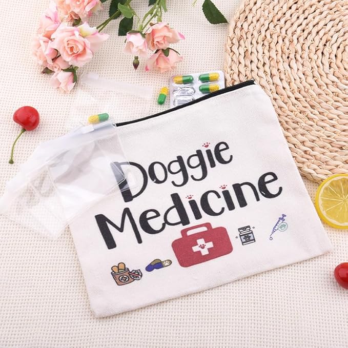 Doggie Medicine Bag with Pill Bags for Travel Medical Med Storage Bags with Zipper Dog Things Canvas Bag for Dog Mom Christmas Birthday Gifts for Doggie Dad Travel Cosmetic Makeup Bags Organizer Pouch