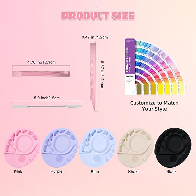 Makeup Palette, 5-In-1 Multifunction Silicone Makeup Mixing Palette with Spatula Artist Tool for Mixing Foundation Nail Art, Eyelash Glue, Cosmetic Makeup Foundation Blending Palette Pink