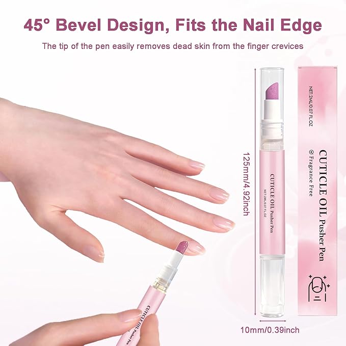Ceramic Cuticle Pusher & Oil Pen, 2PC Gentle Cuticle Remover for Hangnails & Dry & Damaged Nails, Nail Care Pen for Repair & Nourish Nails