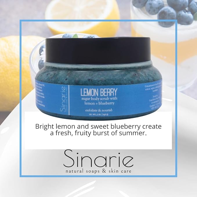 Exfoliating Sugar Scrub for Body – Hydrating Moisturizing Body Polish with Natural Oils – Gentle Spa Skincare for Smooth, Glowing Skin (5 oz., Lemon Berry (Lemon & Blueberry))