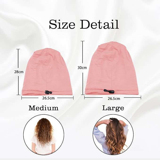 2 Pcs Adjustable Silk Hair Bonnet for Sleeping, Satin Lined Sleep Cap for Women and Men, Silk Hair Wrap Slouch Beanie.