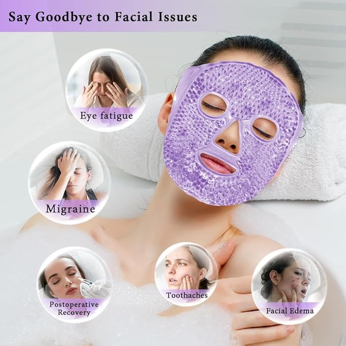 Ice Face Mask and 2 Packs Silicone Face Mask Cover, Frozen Cold Face Pack Compress Reusable Skin Care for Women Puffiness Swelling Relief Beauty Spa Essentials Ice Mask