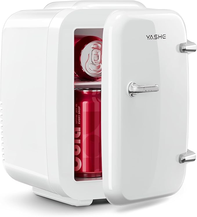 Mini Fridge, 4 Liter/6 Can Mini Makeup Fridge, 110V AC/ 12V DC Portable Thermoelectric Cooler&Warmer for Skincare, Drink, Cosmetic, Medicine, Small fridge for Bedroom, Office, Dorm, Car, White