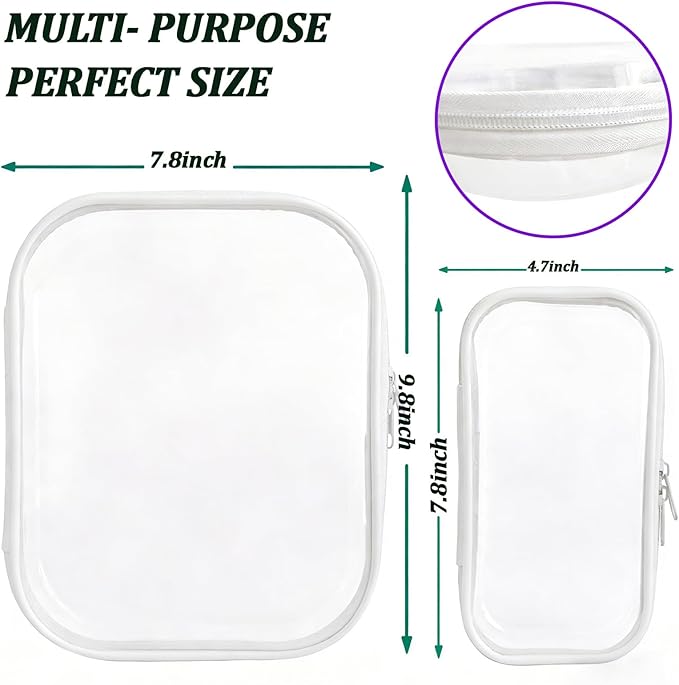 3 Pcs Clear Hard Zipper Case, Hard Shell Plastic Clear Organizer Bag, Transparent Makeup Pouches, Portable Box for Travel Toiletries Storage Bins (White)