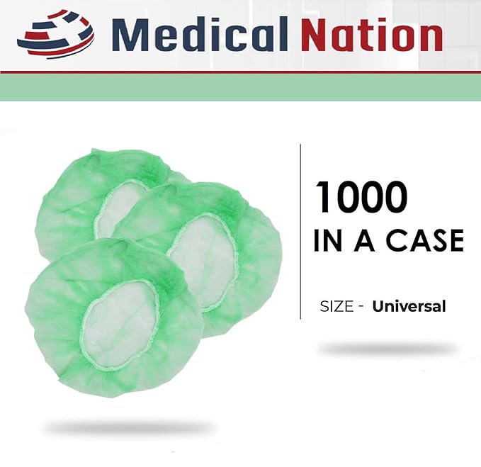 21" Disposable Bouffant Caps Hair Net | CASE OF 1000, Green | Hairnets, Non-Pleated Head Hair Covers |For Medical, Labs, Nurse, Tattoo, Food Service, Hospital, Cooking - Size 21" Green