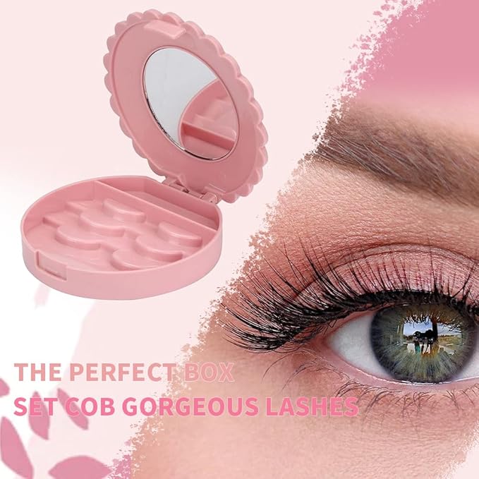 Cosmetic Case with Mirror Eyelash Case Makeup Storage Box Travel Cosmetic Bag Pink Place Eyelashes