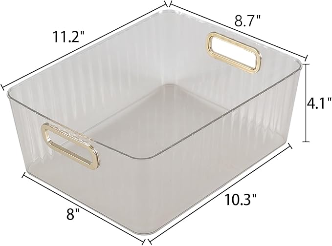 4 Pack Clear Plastic Storage Container Bins for Pantry, Fridge, Shelf, Tabletop, Cabinet